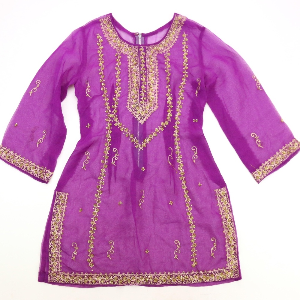 GORGEOUS Vintage Hand Made Sari Purple and Gold XS
